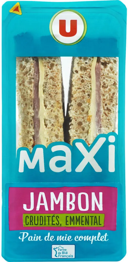 Sandwich maxi jambon emmental et crudités