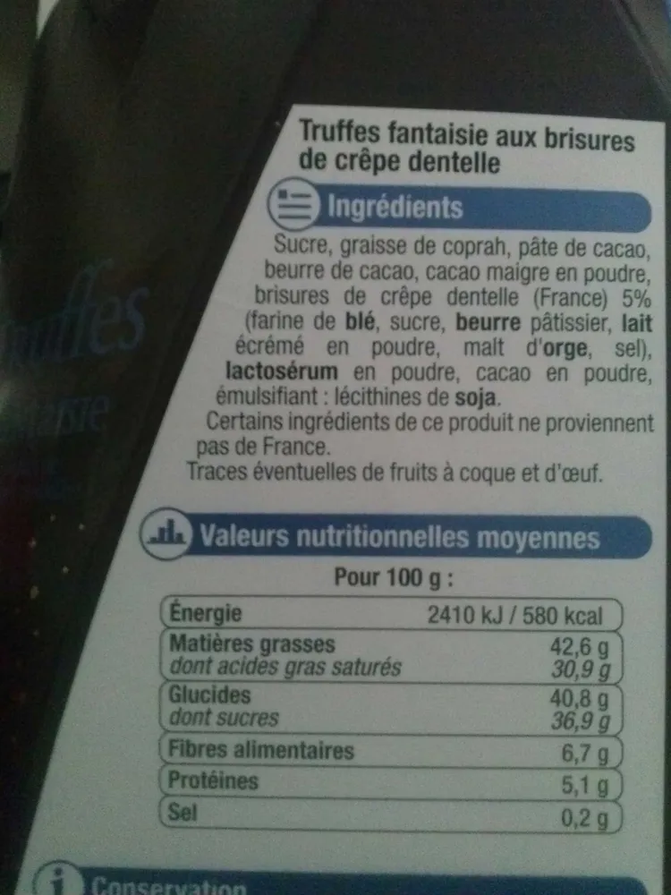Truffes fantaisie aux brisures de crêpe dentelle