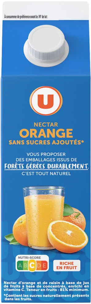 Nectar orange sans sucre ajouté brique 1L
