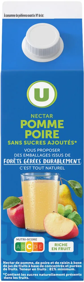 Nectar pomme/poire sans sucres ajoutés brique 1L