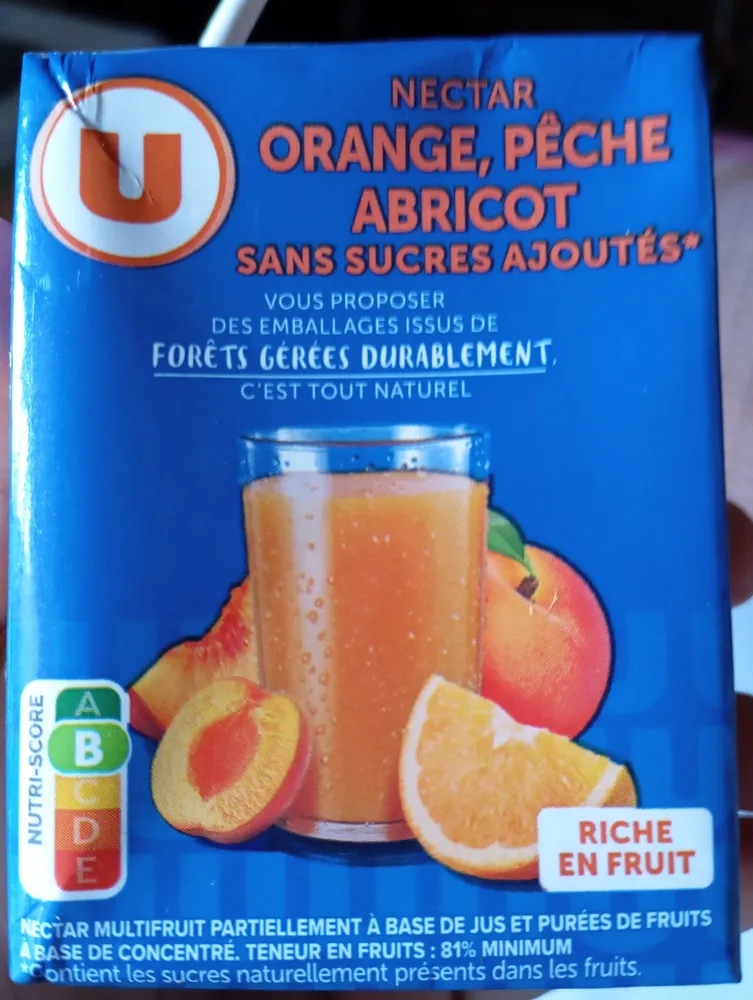 Nectar, Orange, Pêche, Abricot sans sucres ajoutés
