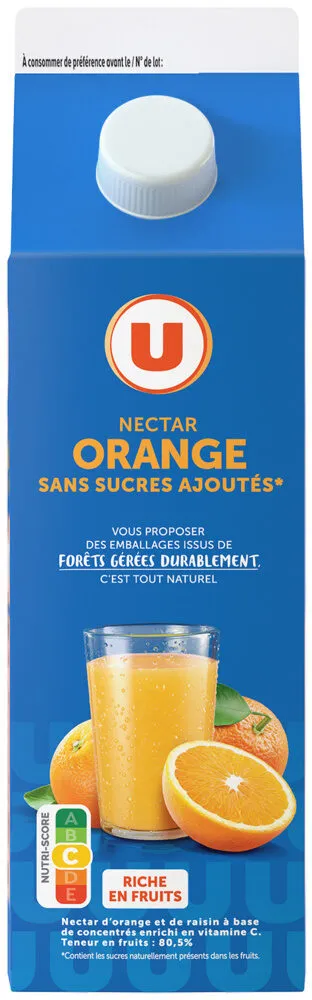Nectar orange sans sucres ajoutés brique 2L