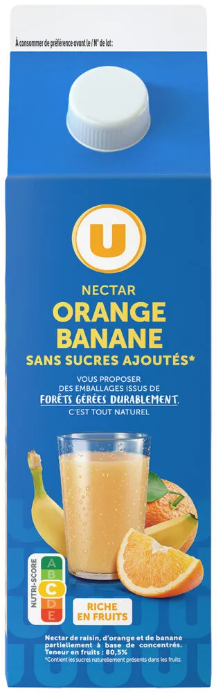 Nectar orange/banane sans sucres ajoutés brique 2L