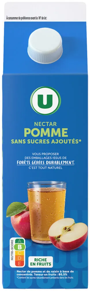 Nectar pomme sans sucres ajoutés brique 2L