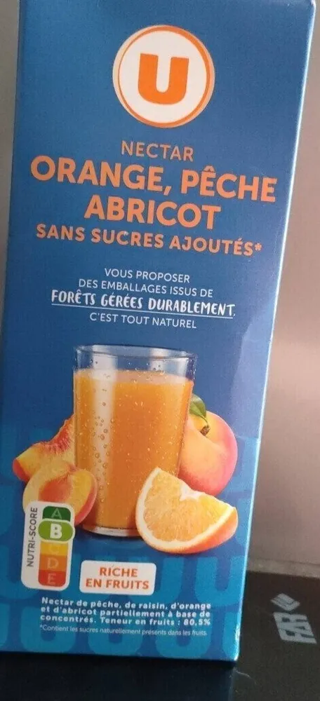 Orange, pêche abricot sans sucre ajouté
