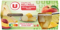 Coupelles Méli mélo de fruits à la pêche, poire et ananas 4x65g