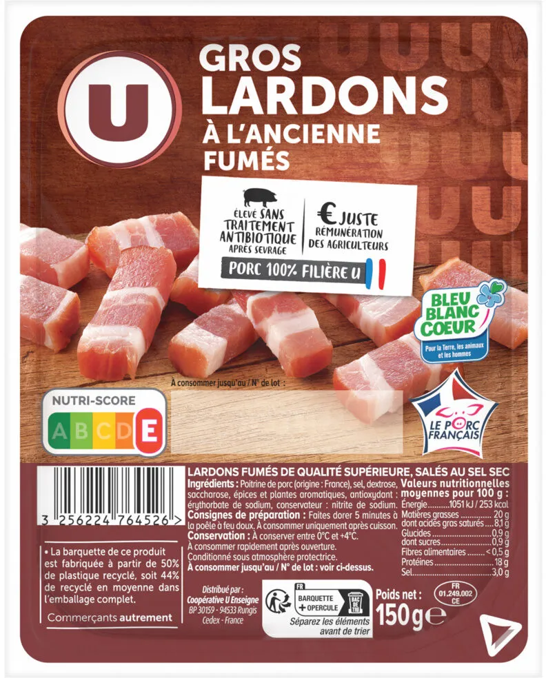 Gros lardons fumés à l'ancienne VPF Bleu Blanc Coeur