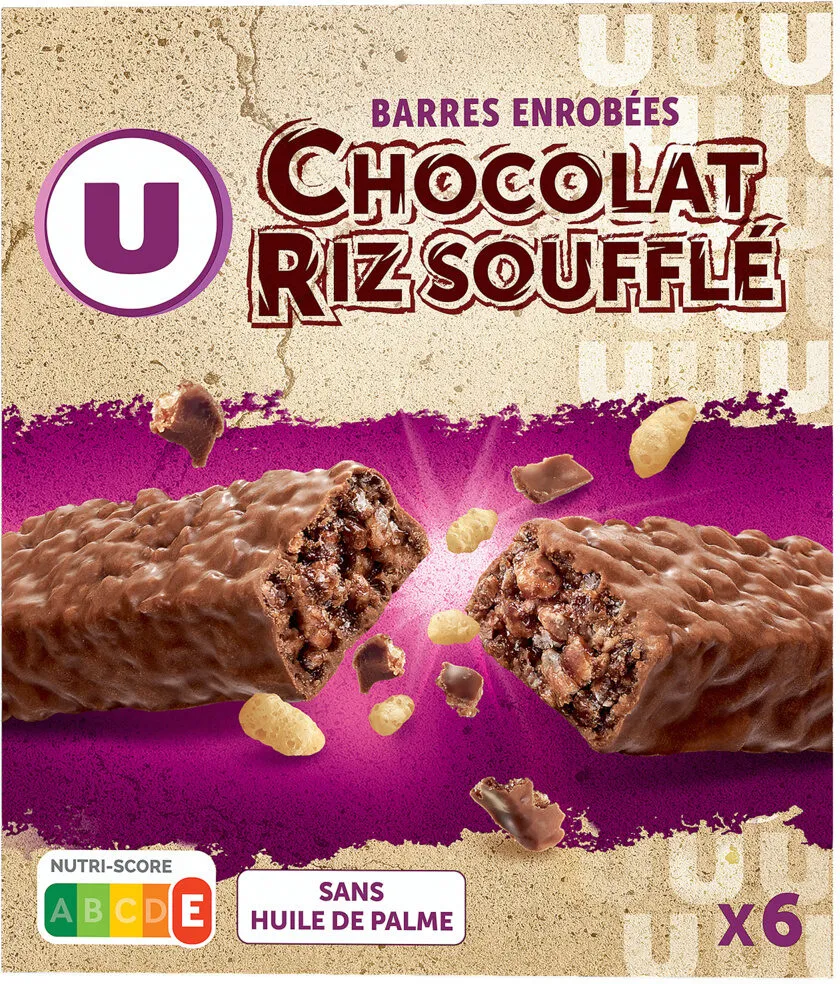 Barres de céréales enrobées de chocolat au riz souflé 6 unités, 150g