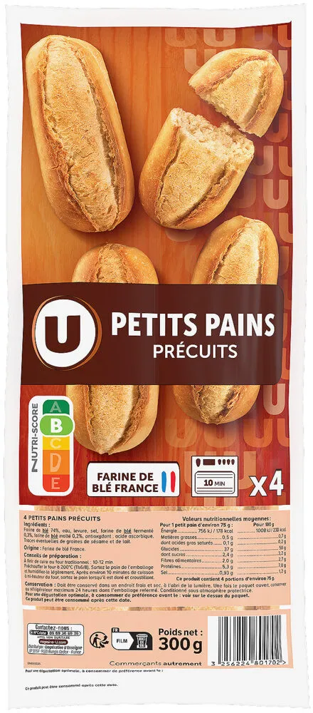 Mini pains précuits 4 pièces, 300g