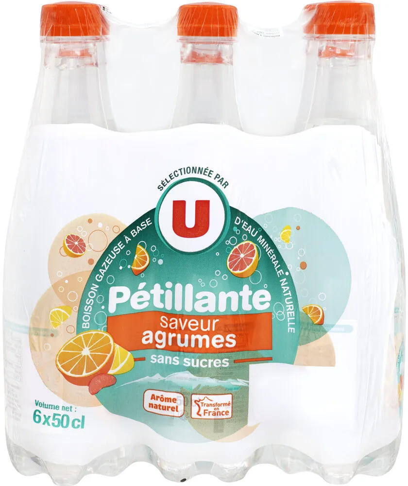 Boisson gazeuse à base d'eau minérale naturelle saveur agrumes