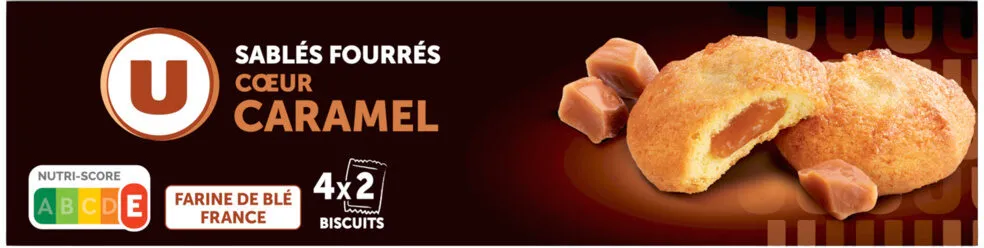 Biscuits sablés pur beurre fourré au caramel paquet de 100g