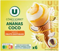 Cônes glacés de sorbet noix de coco et ananas, x6, 408g