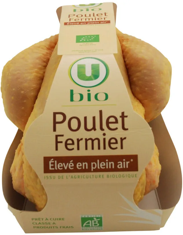 Poulet entier fermier jaune prêt à cuire bio