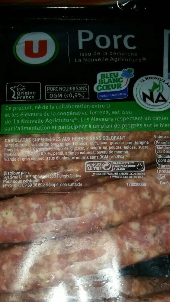 Chipolata herbe supérieure gros grain France, 12 pièces, barquette,660g