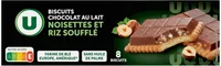 Biscuits tablette au chocolat au lait noisettes et riz soufflé paquetde 145g