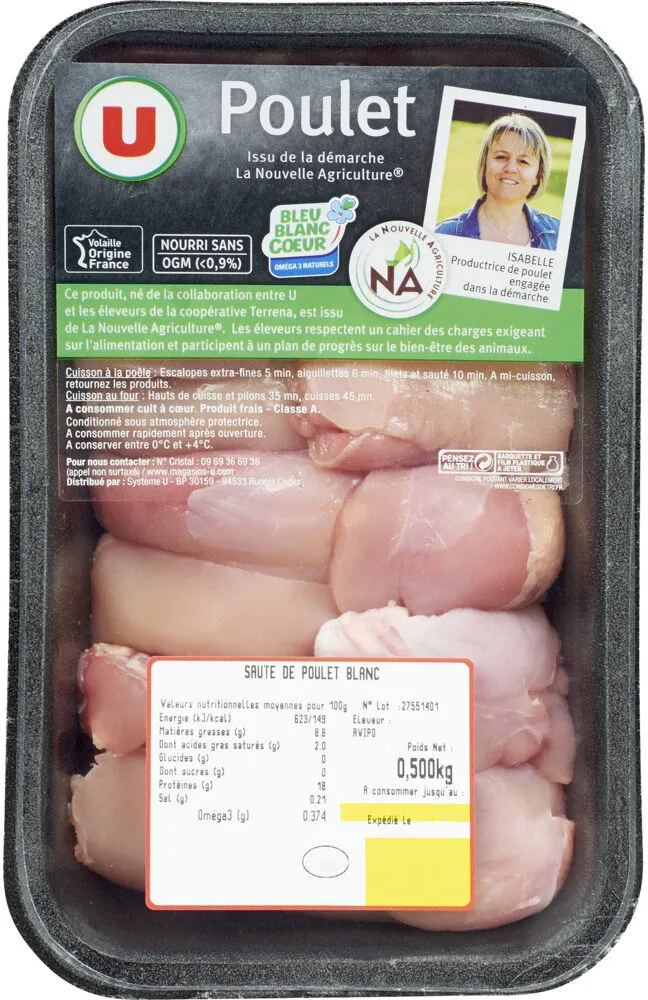 Sauté de poulet blanc France, barquette 500g