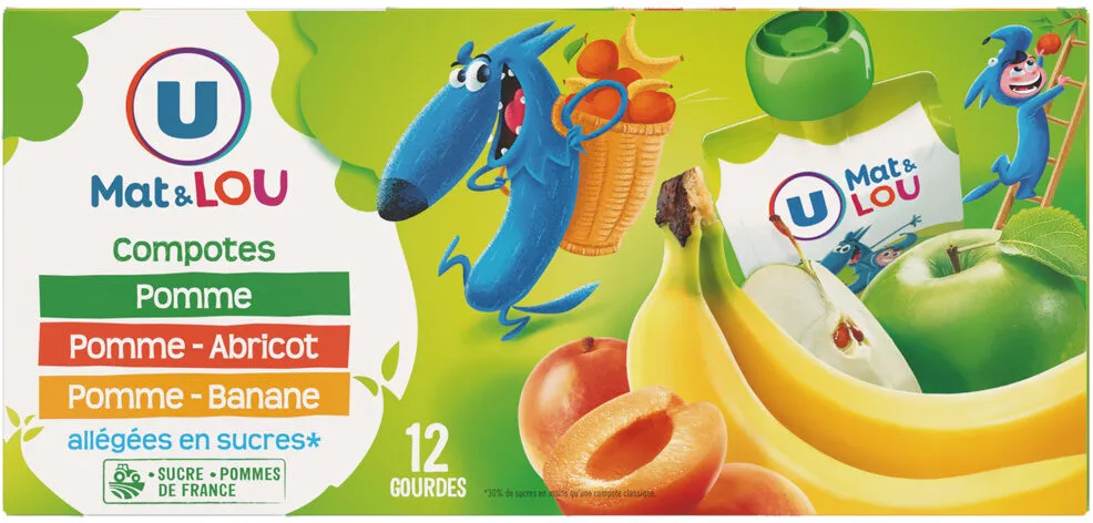 Gourdes compote allégée en sucres pomme pomme-banane pomme-abricot