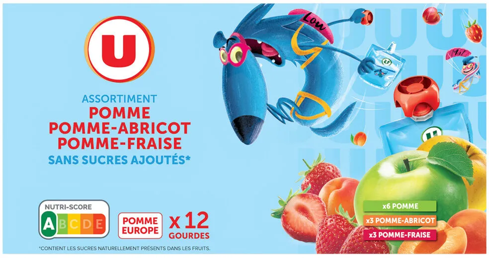 Gourdes dessert fruitier pomme-pomme abricot pomme-fraise sans sucre ajouté 12x90g