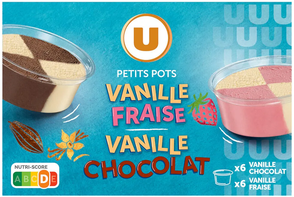 Petits pots vanille fraise & vanille chocolat x12, 342g