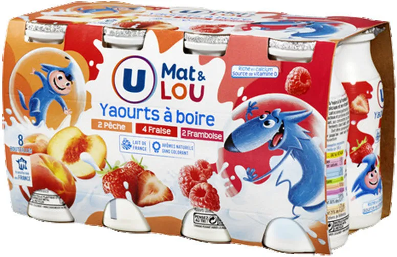 Yaourt à boire sucré pulpe fruits fraise-pêche-framboise
