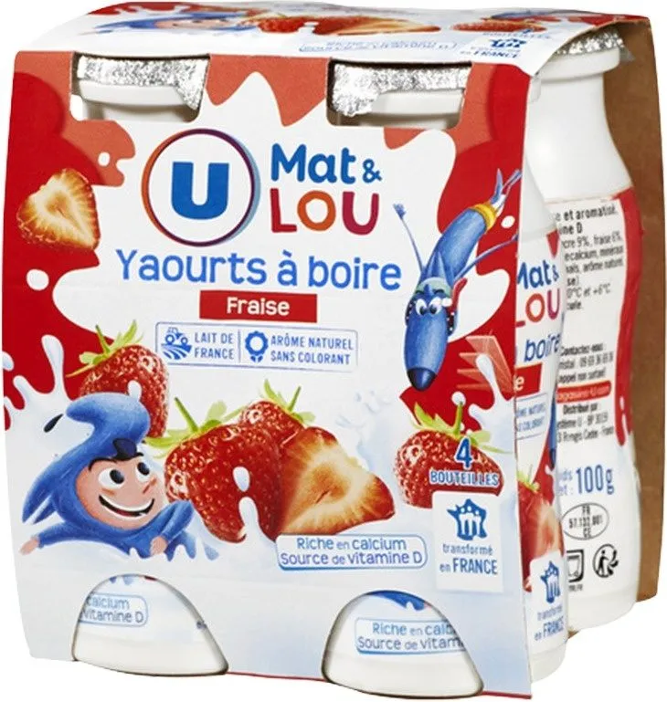 Yaourt à boire sucré pulpe de fraise