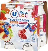 Yaourt à boire sucré pulpe pêche framboise