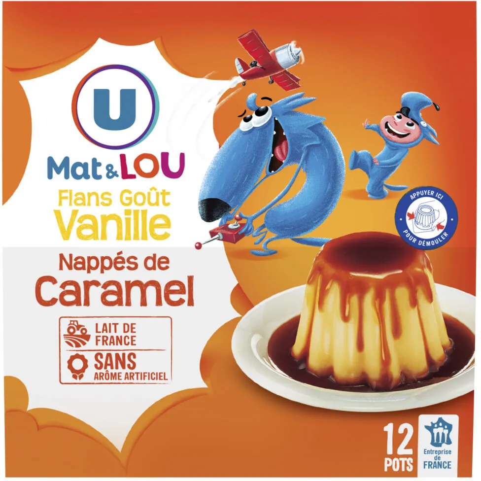 Dessert lacté flan goût vanille nappé caramel 12x100g