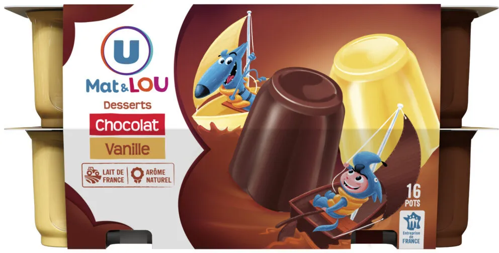 Dessert lacté gélifié au chocolat ou à la vanille panachés 16X100g