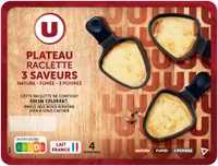 Plateau de raclettes 3 saveurs, nature, 3 poivres et fumée 27% mg - 700g