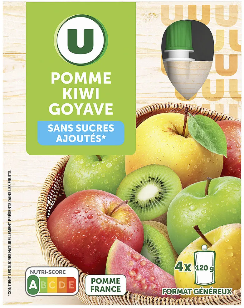 Gourdes dessert fruitier pomme kiwi goyave sans sucre ajouté 4x120g