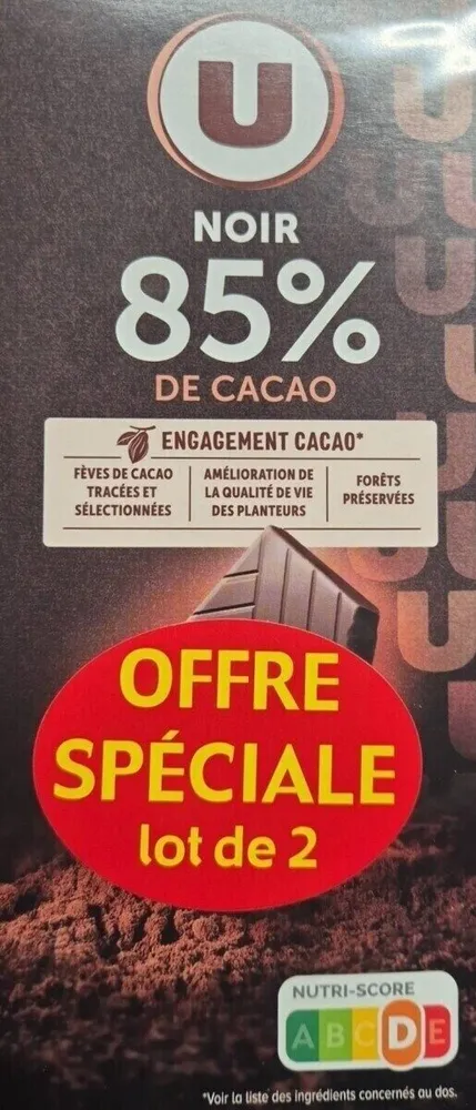 Chocolat noir dégustation 85%, tablette 2x100g