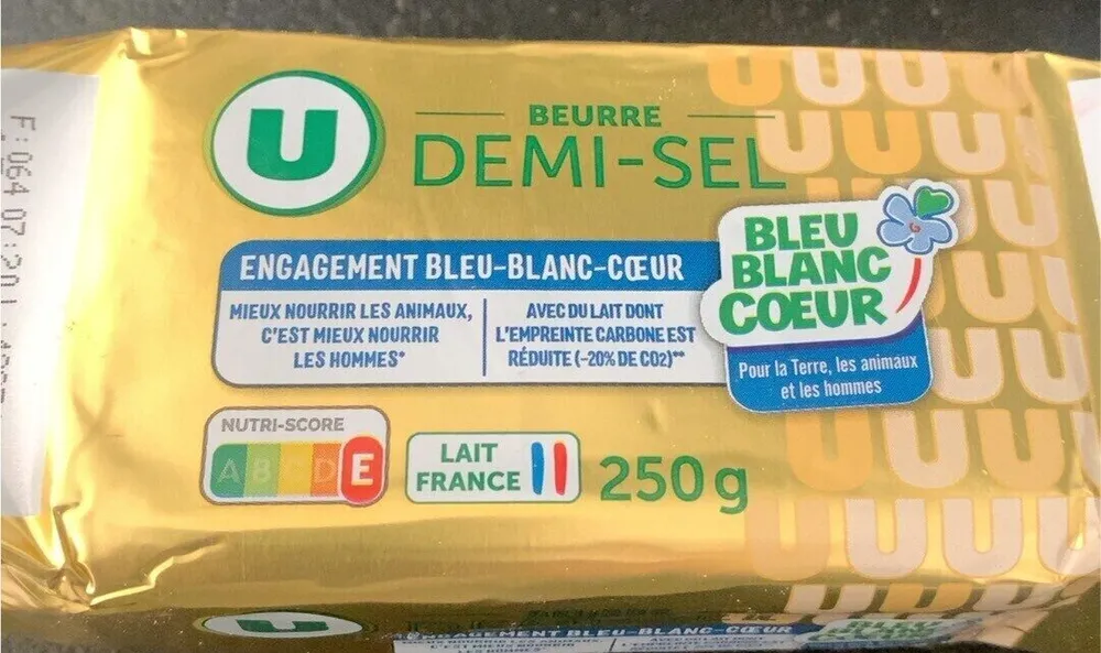 Beurre demi-sel 82%MG Bleu Blanc Coeur, plaquette 250g