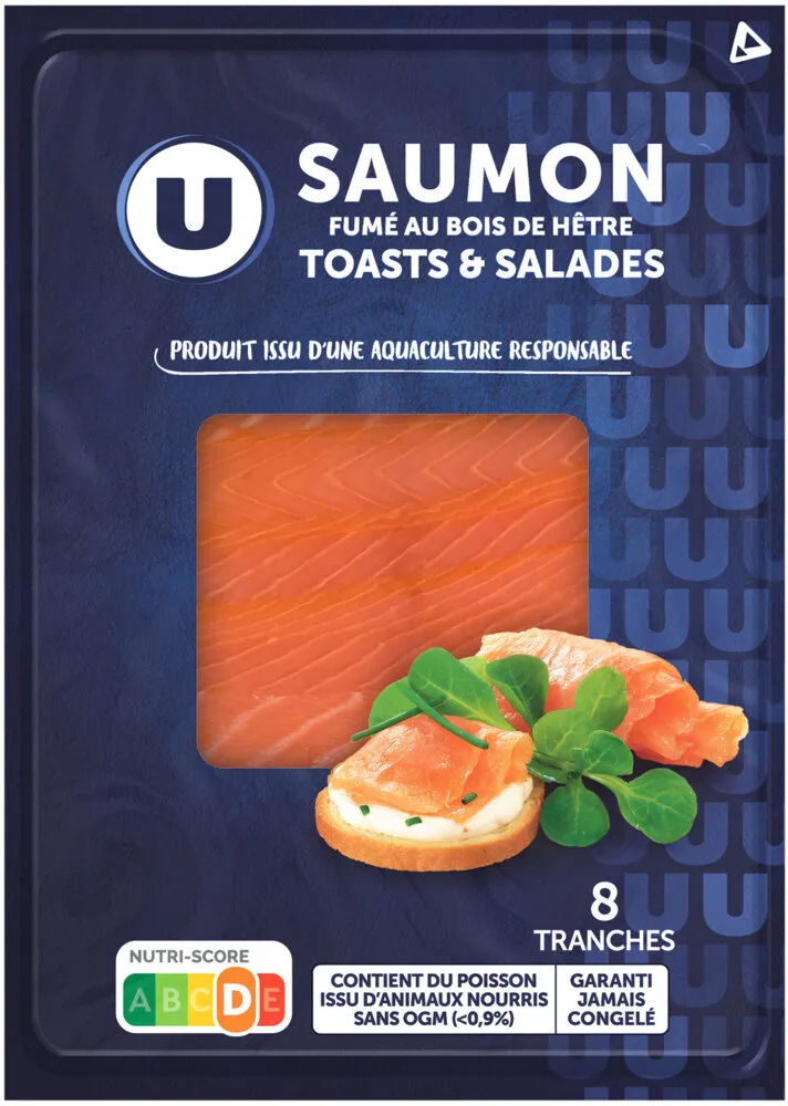 Saumon fumé Atlantique, toasts et salades, 8 tranches - 160g