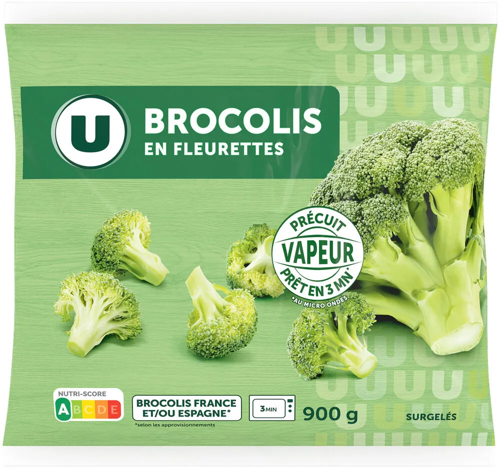 Brocolis fleurettes précuits vapeur, 900g