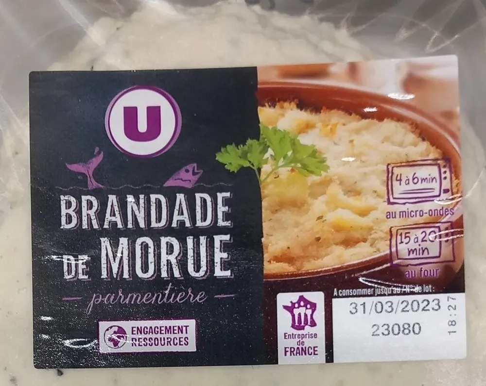 Brandade à la morue, transformée en France, barquette, 750g + 20% offert