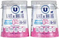 Yaourt maigre au lait de brebis nature 0% matière grasse, 2x125g