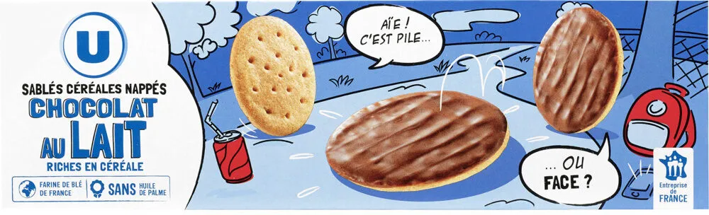 Biscuits Sablés céréales nappés chocolat au lait étui de 200g