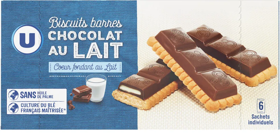 Biscuits barres chocolat au lait coeur fondant au lait 125g