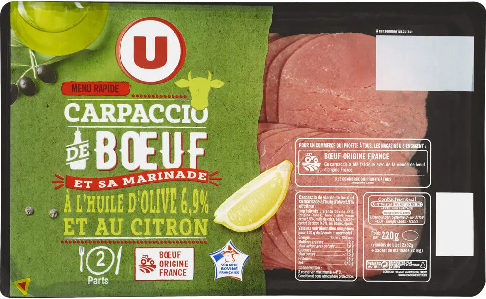 Carpaccio huile d'olive citron, barquette de 220g
