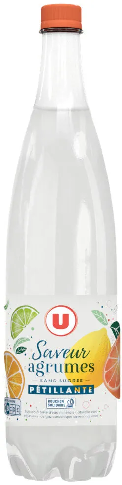 Boisson à base d'eau minérale naturelle gazéifiée saveur agrumes 1L