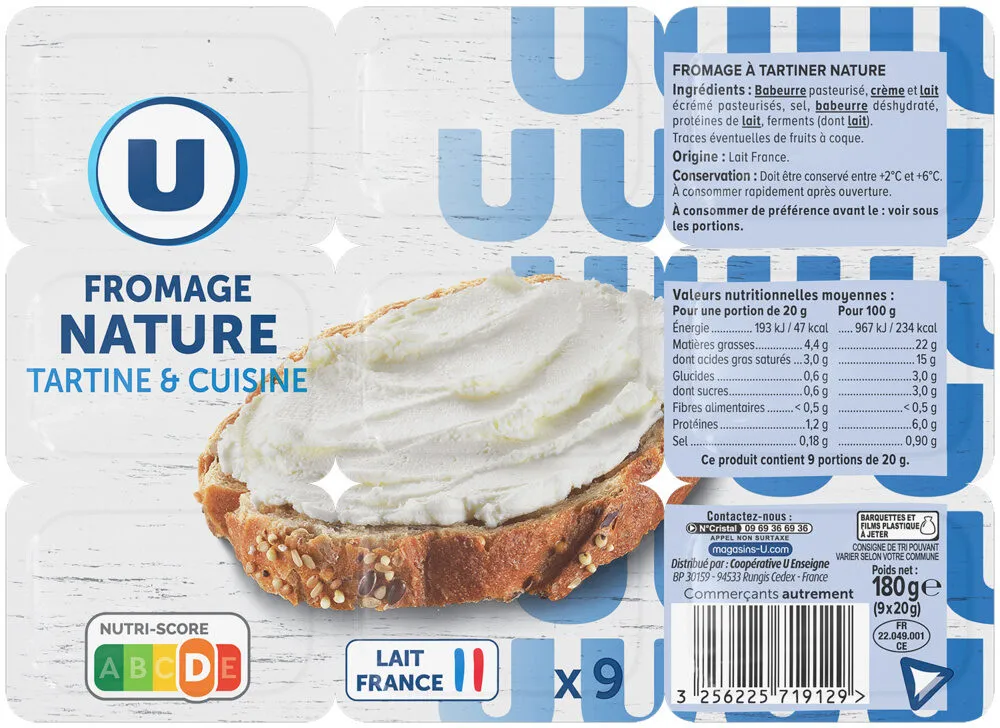 Fromage à tartiner nature 21,5% de MG, 9x20g