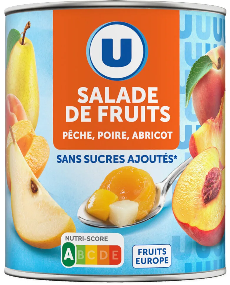 Mélange fruits sans sucre ajoutés de pêches, poires, abricots au jus de raison à base de concentré 475g
