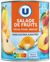 Mélange fruits sans sucre ajoutés de pêches, poires, abricots au jus de raison à base de concentré 475g