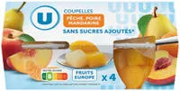 Coupelles pêche,poire et mandarine sans sucre ajoutés x4, 260g