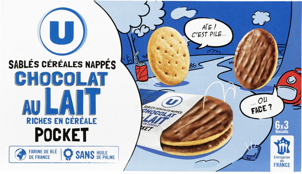 Biscuits Sablés céréales nappés chocolat lait pocket de 225g