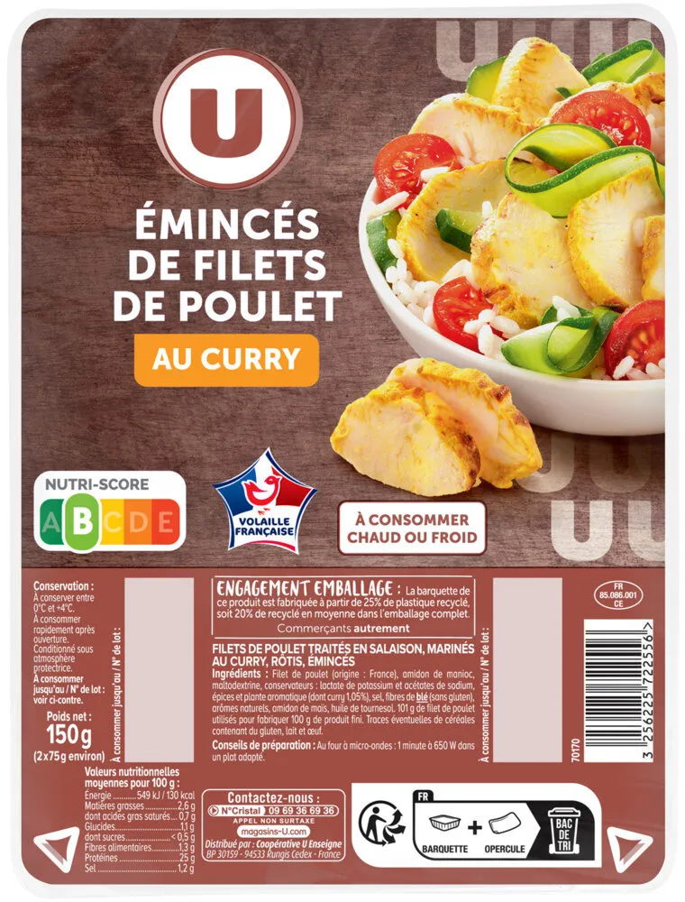 Emincés de filet de poulet au curry 150g