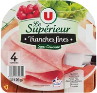 Jambon cuit supérieur sans couenne paquet de 4 tranches fines, 120g