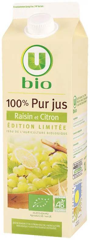 Pur jus réfrigéré de raisin et citron Bio