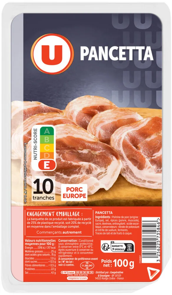 Pancetta - x10 tranches, 100g
