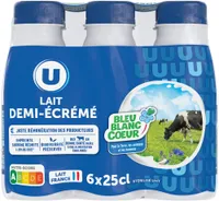 Lait UHT demi-écrémé Bleu Blanc Coeur - 6 bouteilles de 25cl